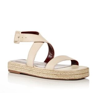 NIB STAUD Lara Espadrille Woven Leather Cream Buckle Ankle Wrap Sandal size 10